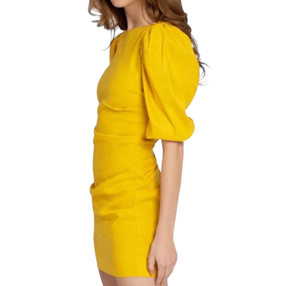Nicole Miller Yellow Stretch Puff Sleeve Lauren Original Sample Dress XS… - Picture 3 of 15